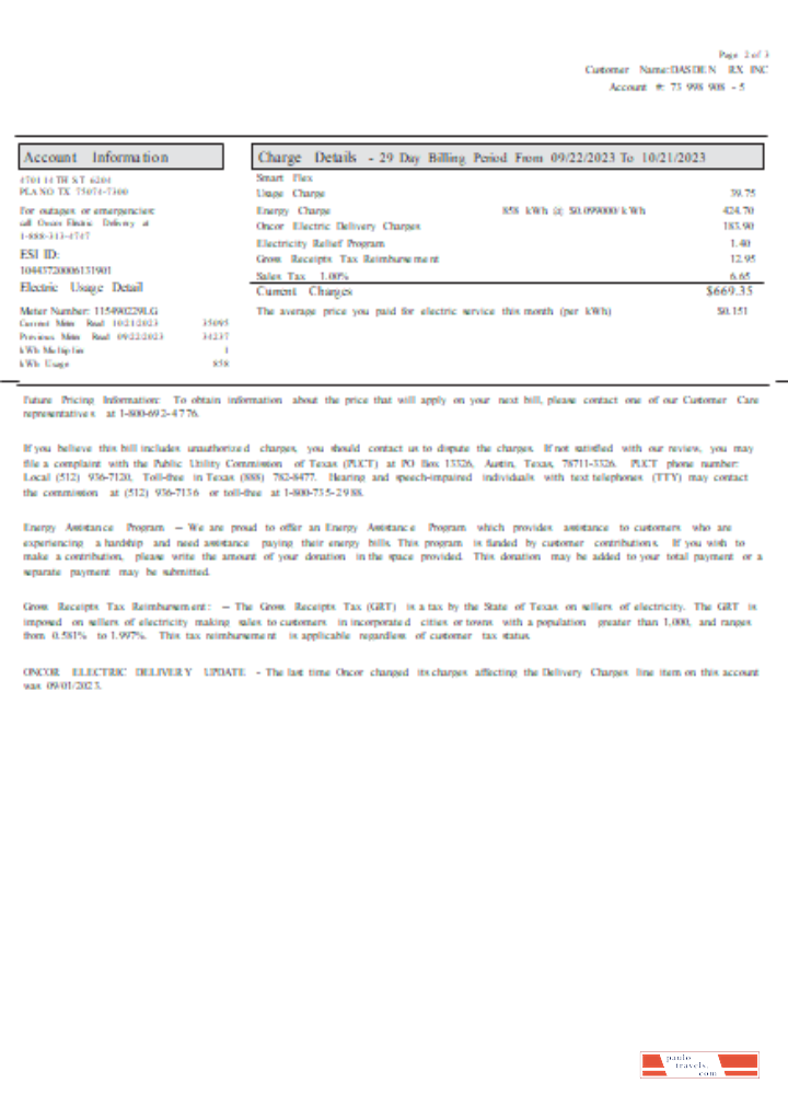 Texas Cirro Energy utility business bill, page 2 , SCR PSD template